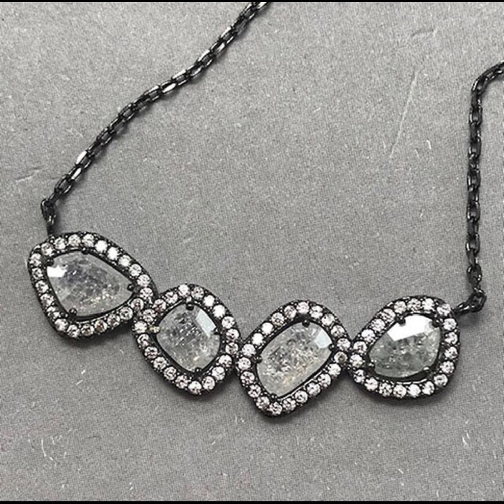 White Quartz/Gunmetal Vermeil Necklace,NWT